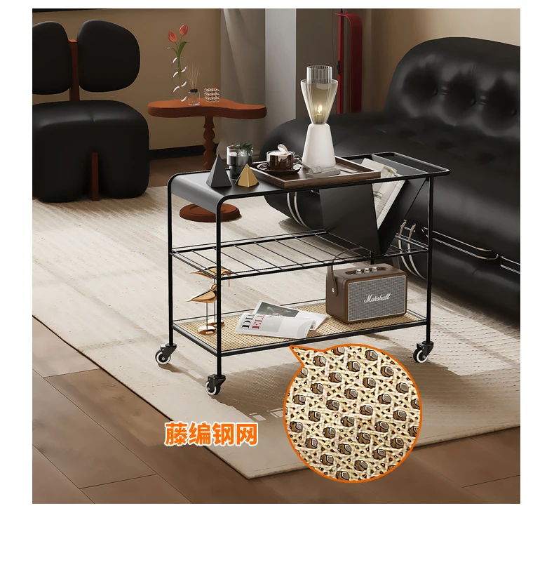 Modern Minimalist Small Cart Tea Table Luxury Rattan Bedside Table Center Movable Rock Slab Living Room Designer Furniture 커피테이블