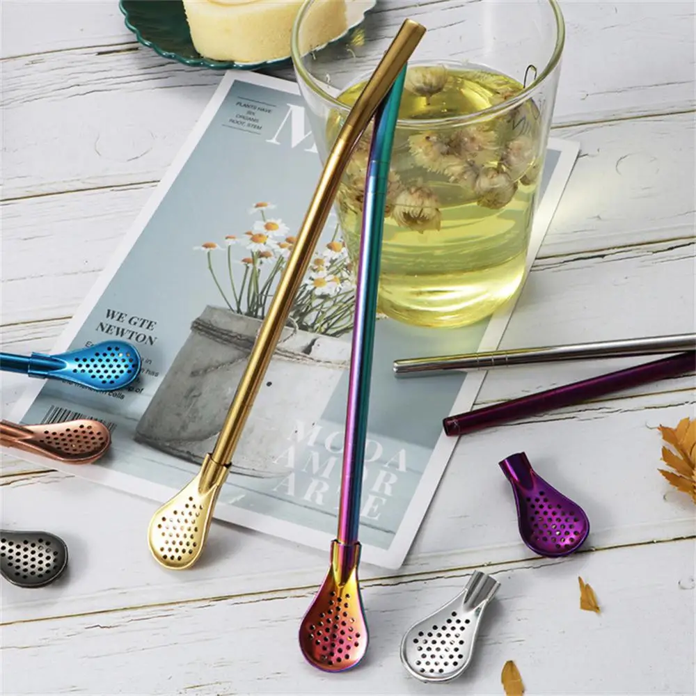 Metal Straws Colorful 304 Stainless Steel Tea Drinking Straws Spoon Yerba Mate Tea Filter Reusable Bombilla Gourd Tools Bar Accessories