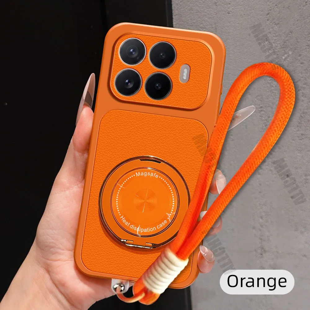 Magnetic Rotating Bracket Phone Case with Lanyard - PU Leather Soft Cover