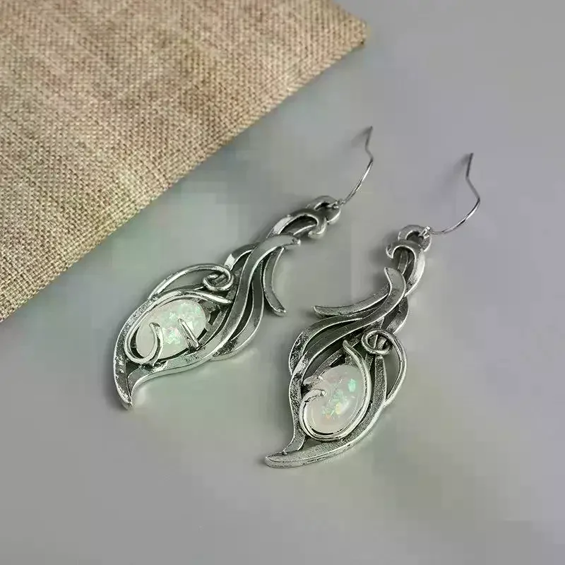 1 Pair Elegant Jewelry For Festivals And Special Occasions Silver Bohemian Opal Pendant Earrings Wedding Anniversary Accessories