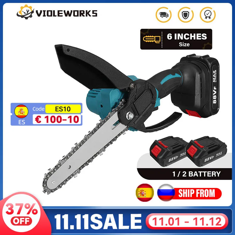 VIOLEWORKS 6 Inch 3000W Cordless Electric Chain Saw Handheld Electric