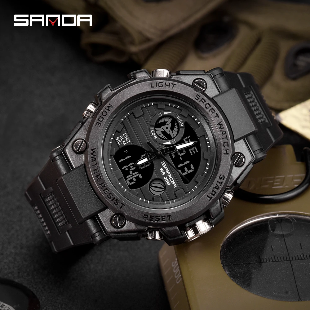 

SANDA Outdoor Watch Men Fashion Military Sports Wrist Watches Led Light Shockproof Mens Wristwatch Original Clock Waterproof 739