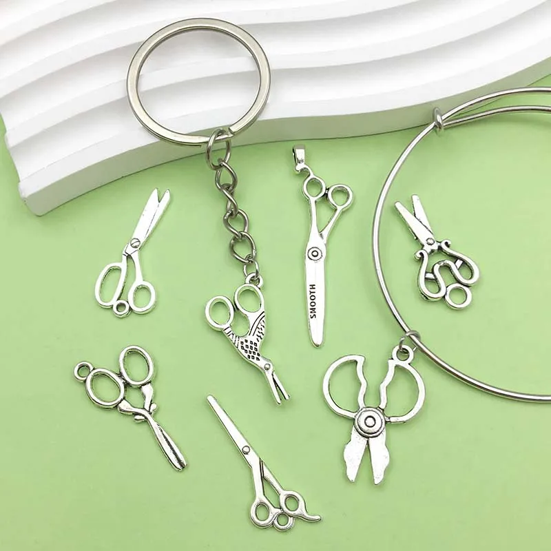 16pcs Zinc Alloy Antique Silvery Sewing Tool Charms Mini Scissor Pendants  for DIY Bracelet Necklace Jewelry Making