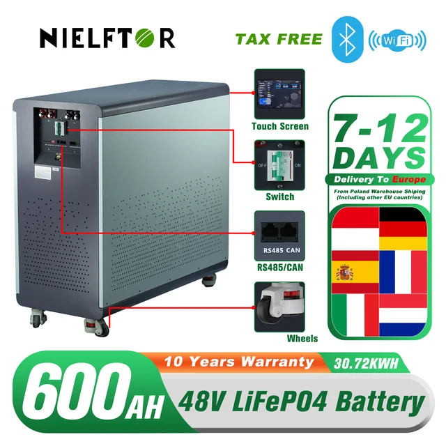 PL EU Stock 48V 600Ah LiFePO4 batterie au Lithium 30kWh 51.2V 460Ah 300Ah 120Ah 200Ah 100Ah batterie au Lithium pour le stockage d'énergie solaire 1