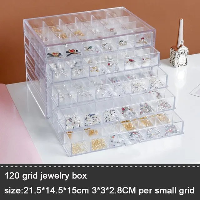 Large-capacity Jewelry Storage Box Transparent Multi-layer Nail Box Classification Drawer Jewelry Display Rack 72/120 Grid 