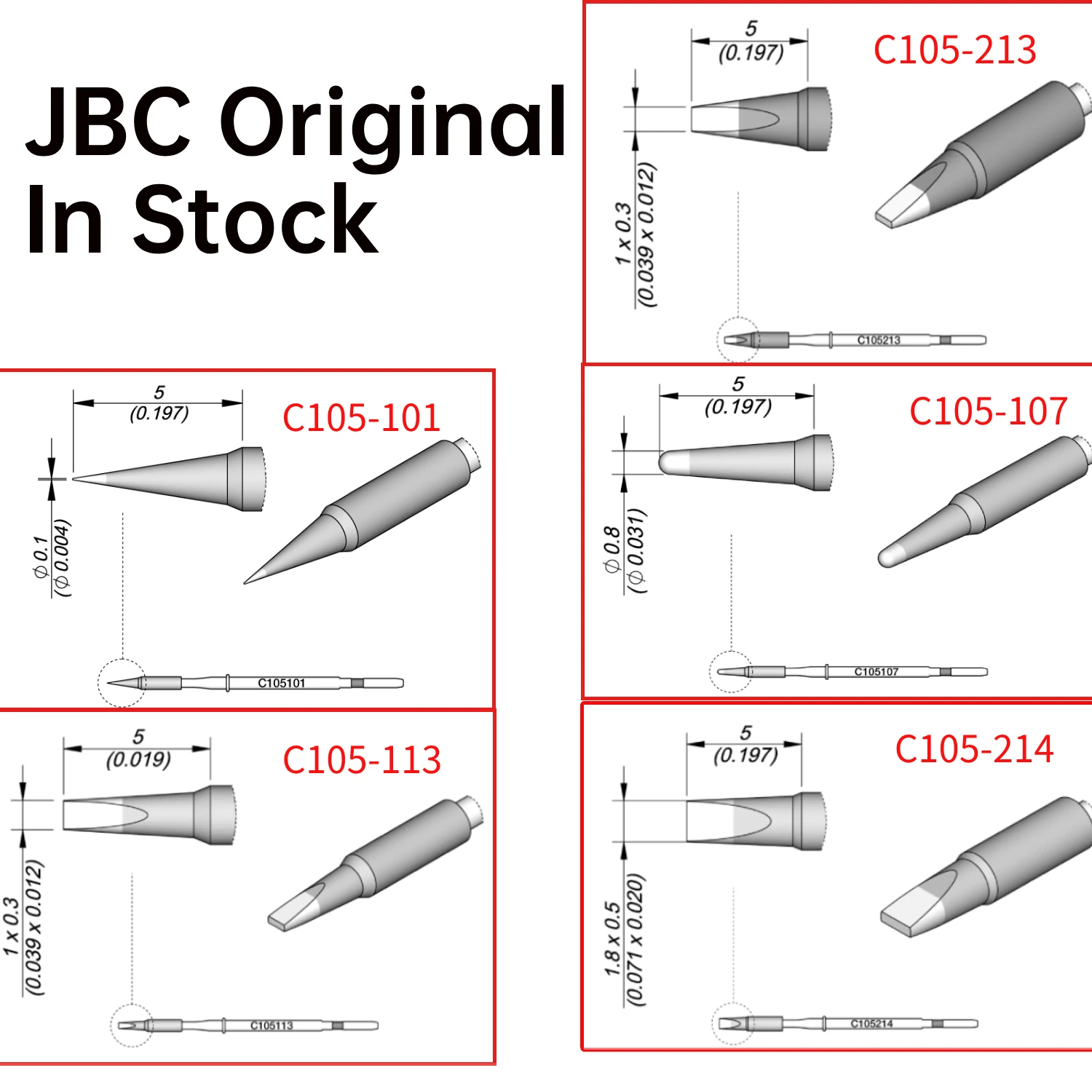 Оригинальный наконечник паяльника серии JBC C105, стандартный для нано-паяльника NT105, нано-пинцет NP105