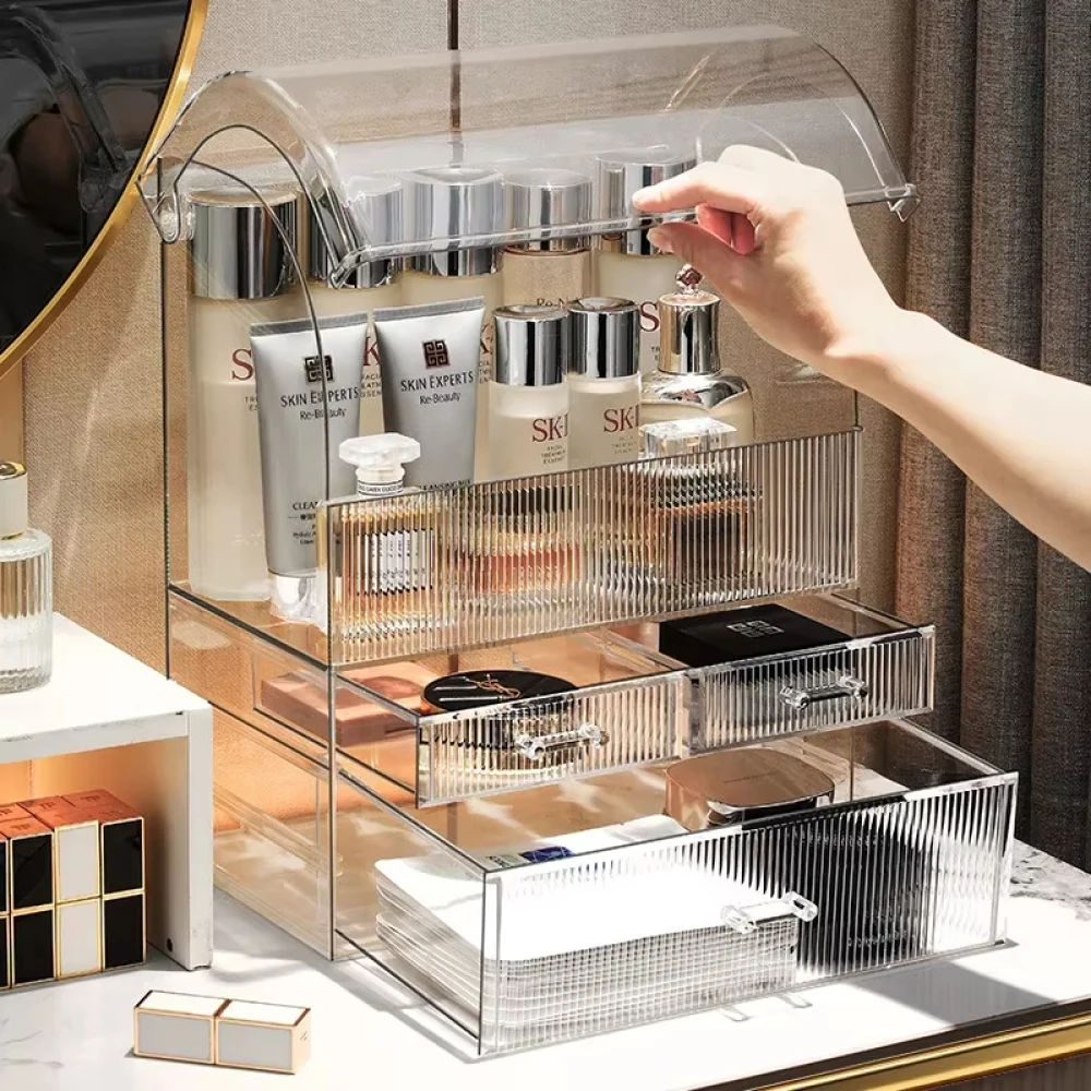 Makeup Drawer Large Organizer multi-function Clear Acrylic Box With Perfume Cosmetic Display Capacity Lid Cosmet Storage Box 6