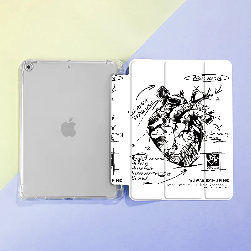 Artistic Sketch Heart iPad Case with Built-in Pen Holder