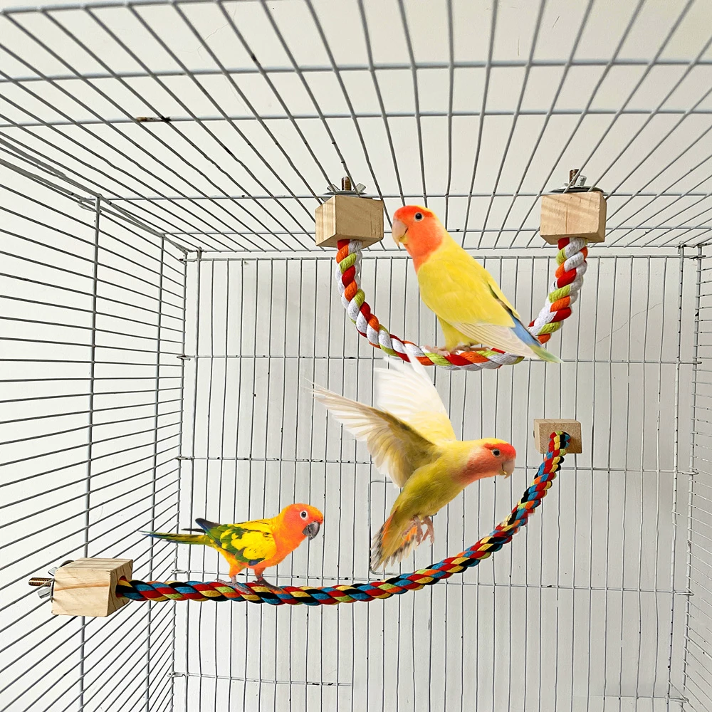 Pet Bird Rope Hanging Parrot Perch Rope Colorful Cotton Rope Toy Elastic Budgie Climbing Chewing Toy Bird Swing Stand Pet Toy 2