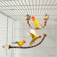Pet Bird Rope Hanging Parrot Perch Rope Colorful Cotton Rope Toy Elastic Budgie Climbing Chewing Toy Bird Swing Stand Pet Toy 2