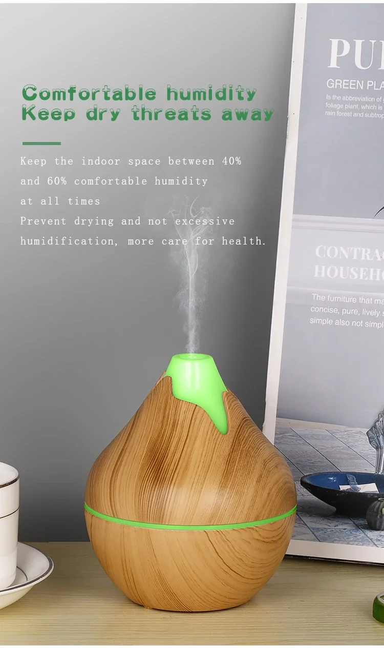 Aroma Diffuser Ultrasonic Wood Grain Humidifier With 7 Led Colors_voghion.com