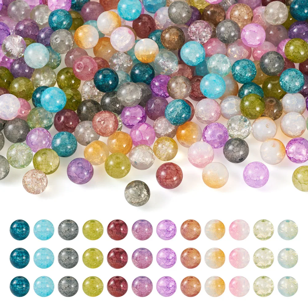 240Pcs 10mm Crackle Glass Beads Multicolor Round Loose Spacer Beads for Unisex Jewelry Making DIY Bracelet Necklace Accessories