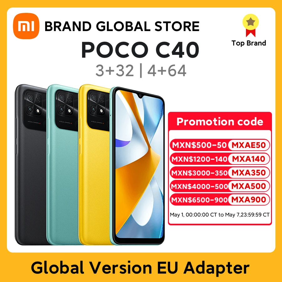 POCO 글로벌 버전 스마트폰, 안드로이드 스마트폰, 13MP 카메라, 휴대폰 디스플레이, C40, 4GB, 64GB, 6000mAh 배터리, 6.71 인치