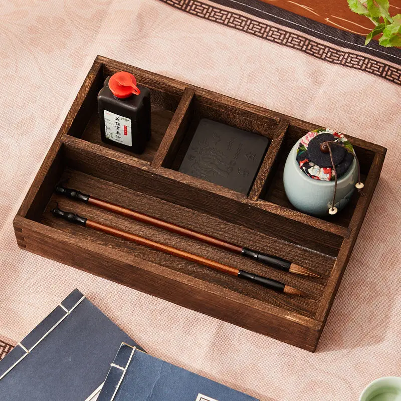 

Burnt Tung Wood Writing Tray Environmentally Friendly and Odorless, Four Treasures of the Study, Inkstone Storage Tray Function