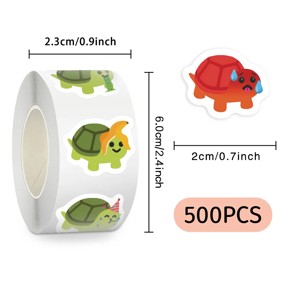 500pcs/roll 작은 거북이 어린이 롤 스티커 귀여운 핸드북 스티커 DIY 장식 냉장고 노트북 방수 스티커