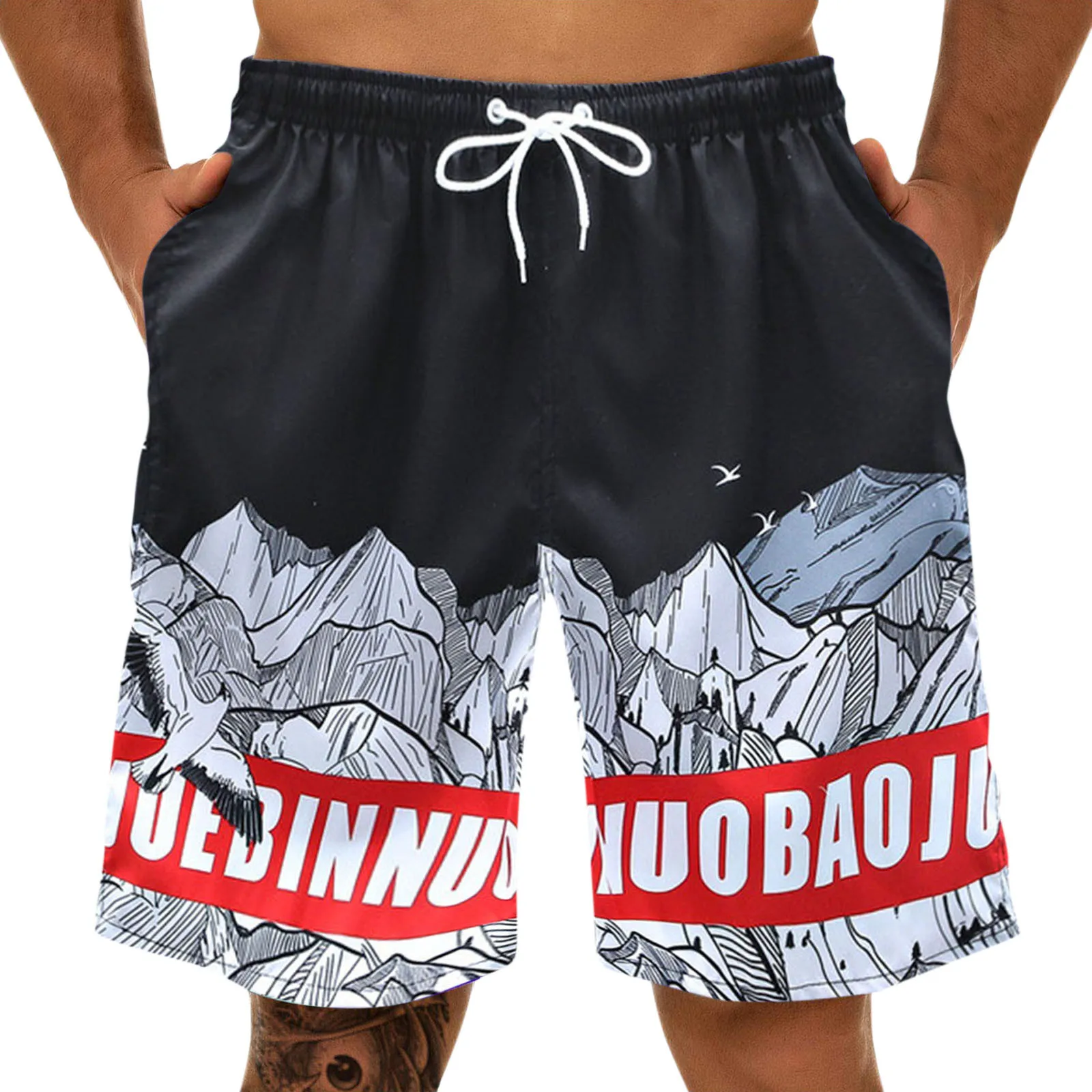 

Men Sport Casual Shorts Cartoon Patchwork Baggy Beach Short Trouser Summer Drawstring High Waist Running Street Loose Sweatpants