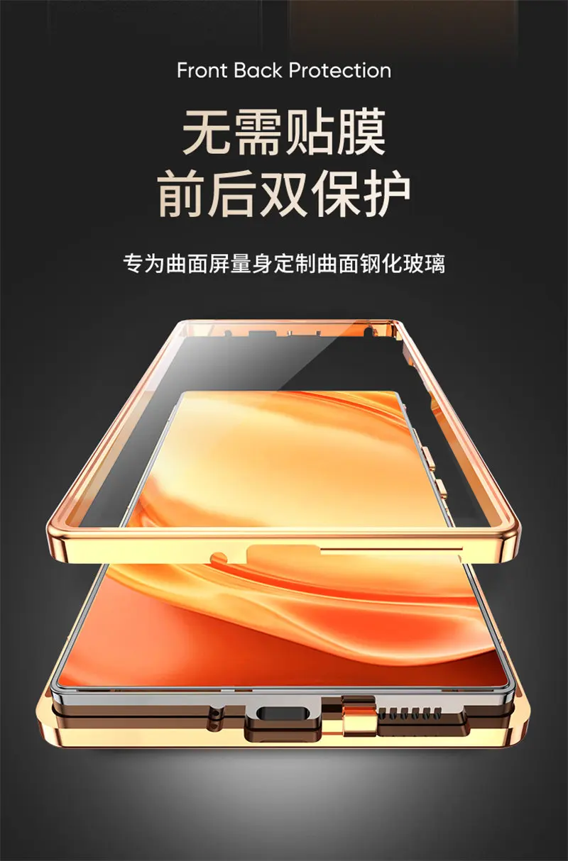 360 Full Protection Case for ZTE Nubia Z50 Ultra NX712J Metal Bumper Clear Front Glass Case with Back PU Leather Hard Cover