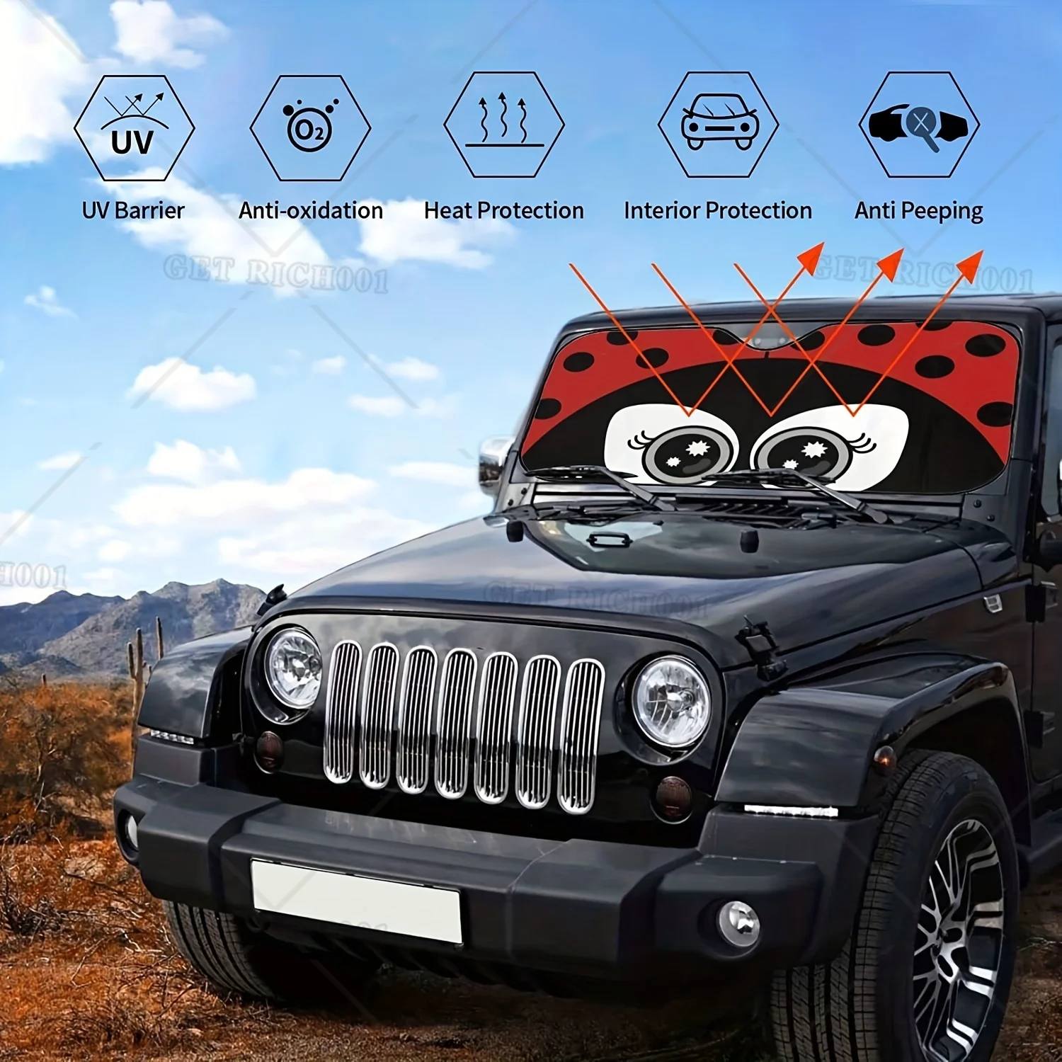 Cute Cartoon Ladybug Windshield Sunshade Car Window Sunshade S/M Size Protect Your Car From UV Rays