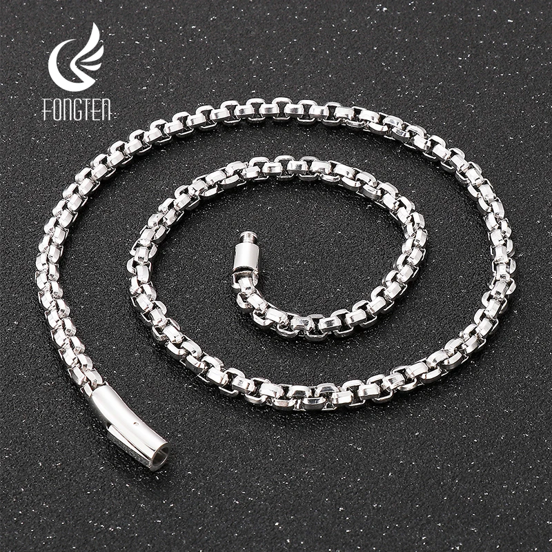 

Fongten 55cm Square Box Chain Necklace For Men Stainless Steel Heavy Men Collar Choker Multiple Color Hip Hop Charm Jewelry