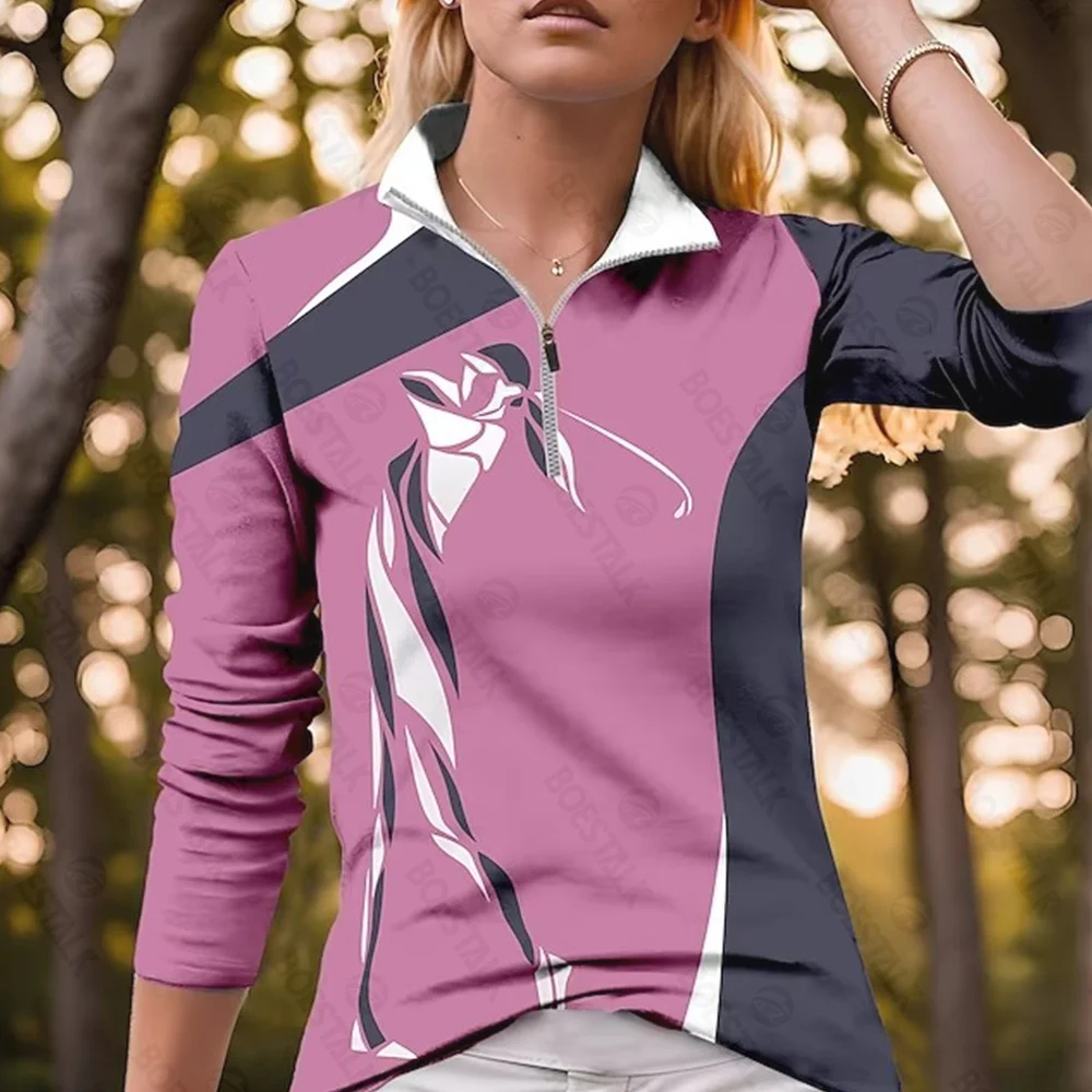 Women's autumn and winter long-sleeved golf Polo, outdoor sports golf polo shirt, quick-drying breathable golf clothes.