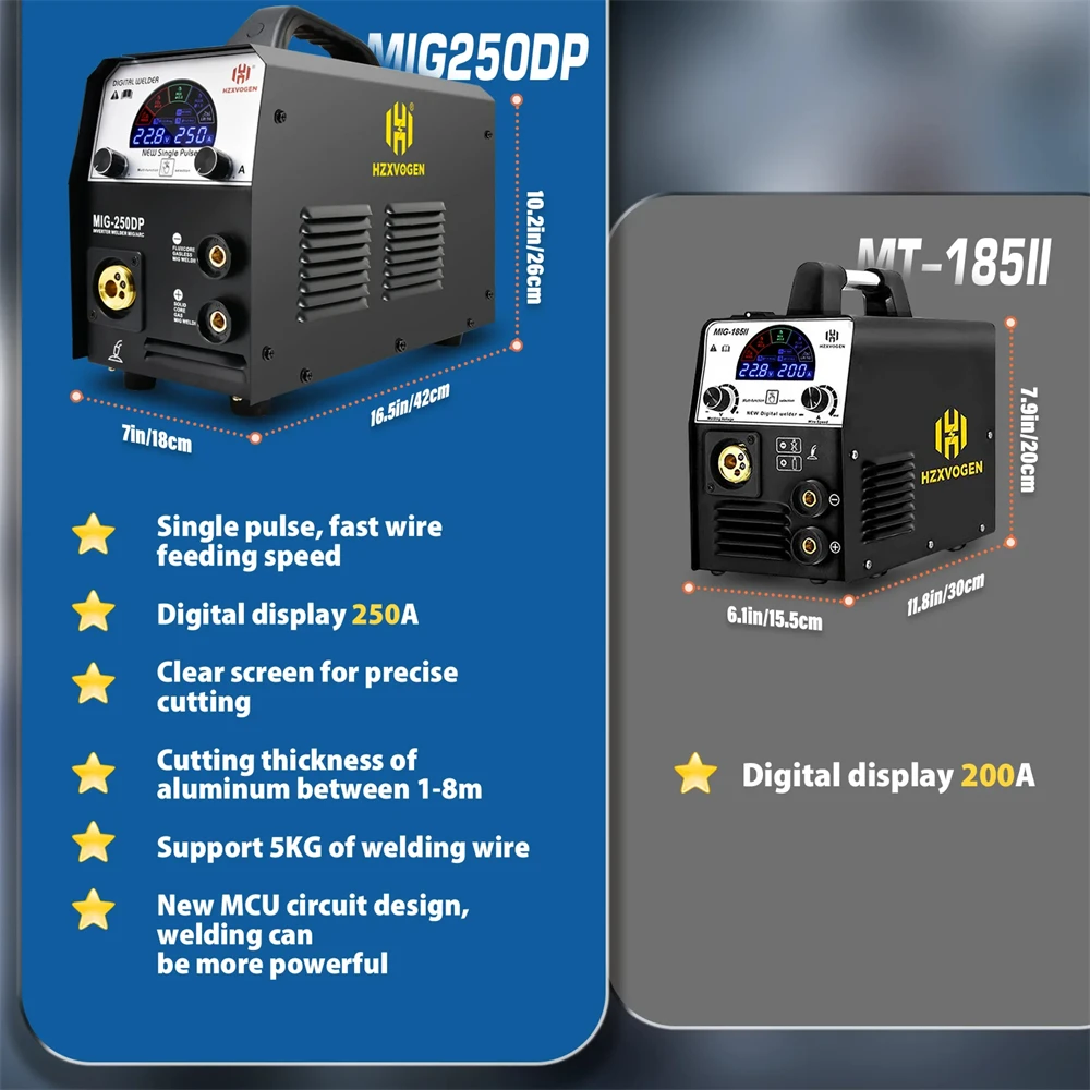 HZXVOGEN 4 in 1 Aluminium Welding Machine MIG/ARC/LIFT TIG Pulse Semi-automatic Digital Display IGBT Inverter Welder MIG250DP 5
