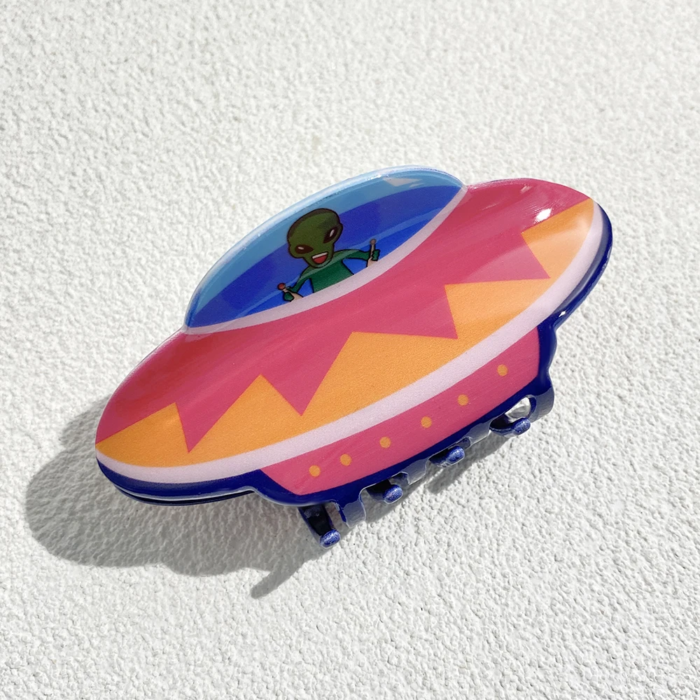 Kreative lustige Cartoon Raumschiff Alien Haars pange Klaue für Frauen neues Design Kunststoff Hai Haarnadel Kopf bedeckung Haarschmuck Geschenke – Detail 7