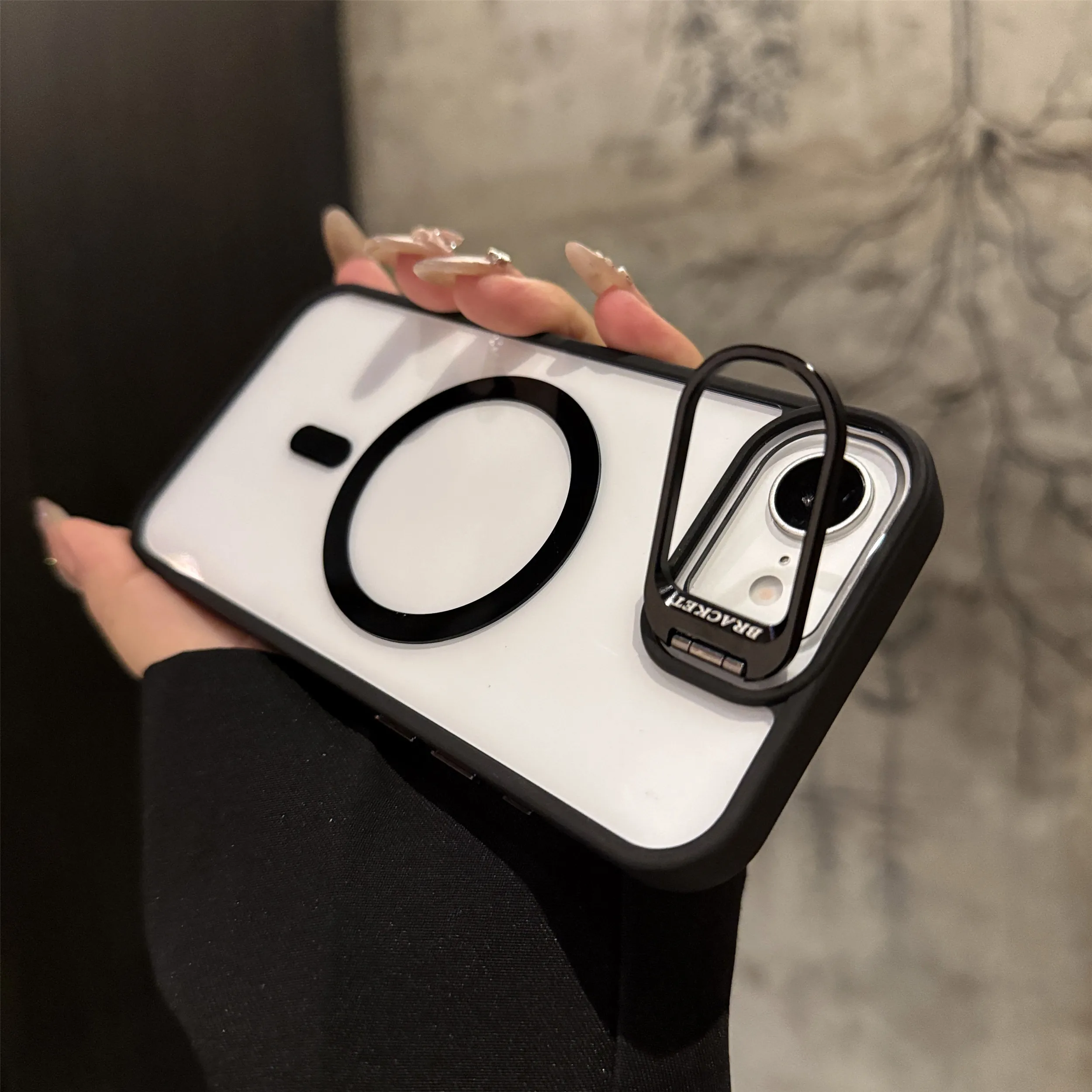 Magnetic Metal Ring Holder Case with Clear Lens Protection and Hard Back Cover