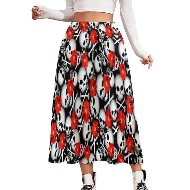 Realistic Skull Skirt Cool Skeleton Print Cute Boho Skirts