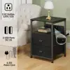 Set of 2 Nightstands with Charging Station USB Ports AC Outlets Fabric Drawers Small End Table Bedroom Living Room 5