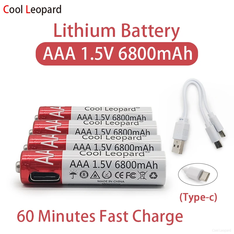

2PCS AAA 1.5V 6800mAh Rechargeable Lithium Battery,for Remote Control Mouse Small Fan Electric Toy Replacement Li-ion Battery