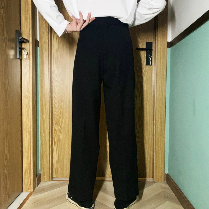 Casual Pants Men Solid Simple Large Size 3XL Button Fly Korean Style Straight Trousers All-match Ankle-length Loose