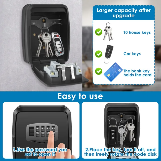 Key Lock Box Wall Mounted Key Safe 4-digit Password Key Secure Storage Lock Manager Multipurpose Key Lockbox for Home Office 5