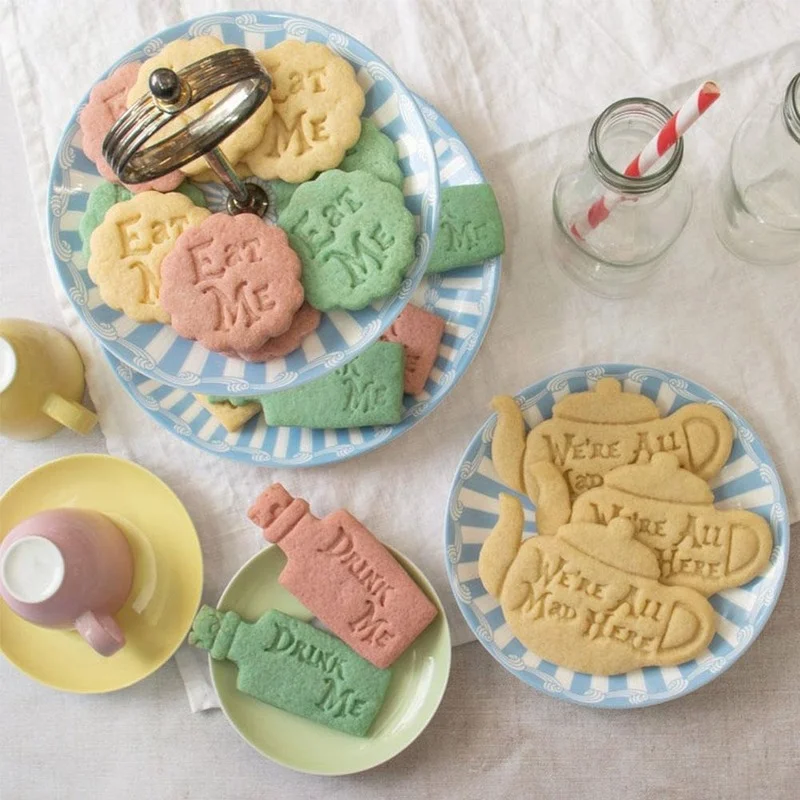 Description Picture 3 of itemEat Me Cake Cutter Alice In Wonderland Crazy Teapot Drink Me Treat Dessert Quotes Mad Clay Cookie Cake Tools