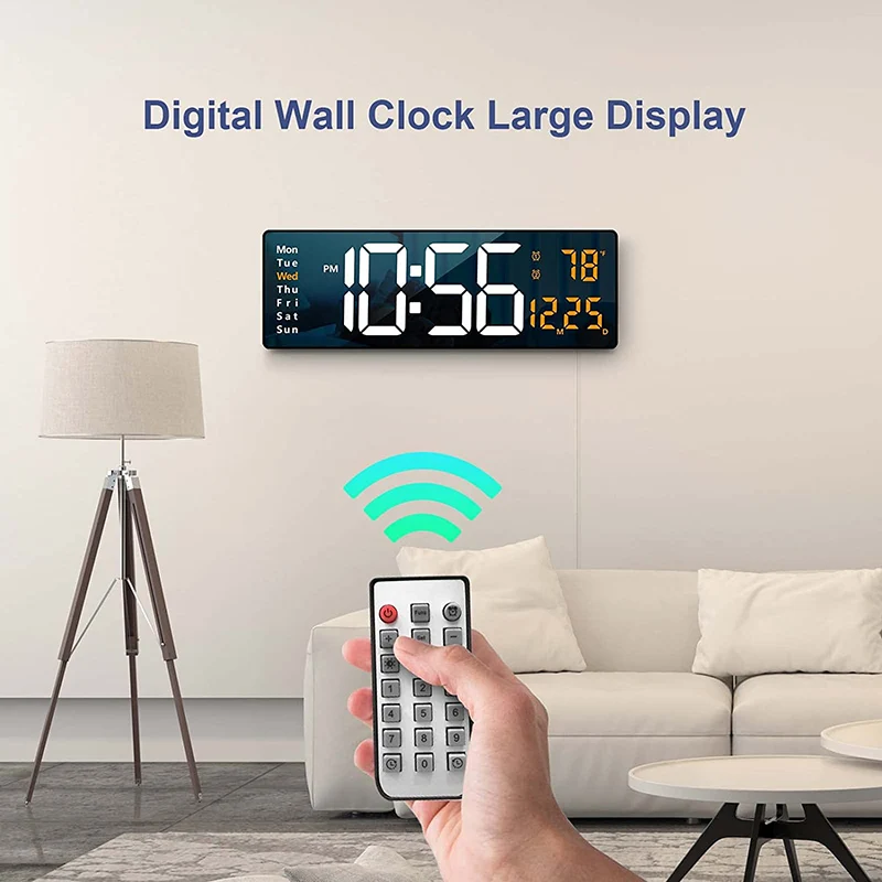 Description Picture 5 of itemLarge Wall-mounted Digital Wall Clock With Remote Control Temp Date Power Off Memory Table Clock Dual Alarms Digital LED Clocks