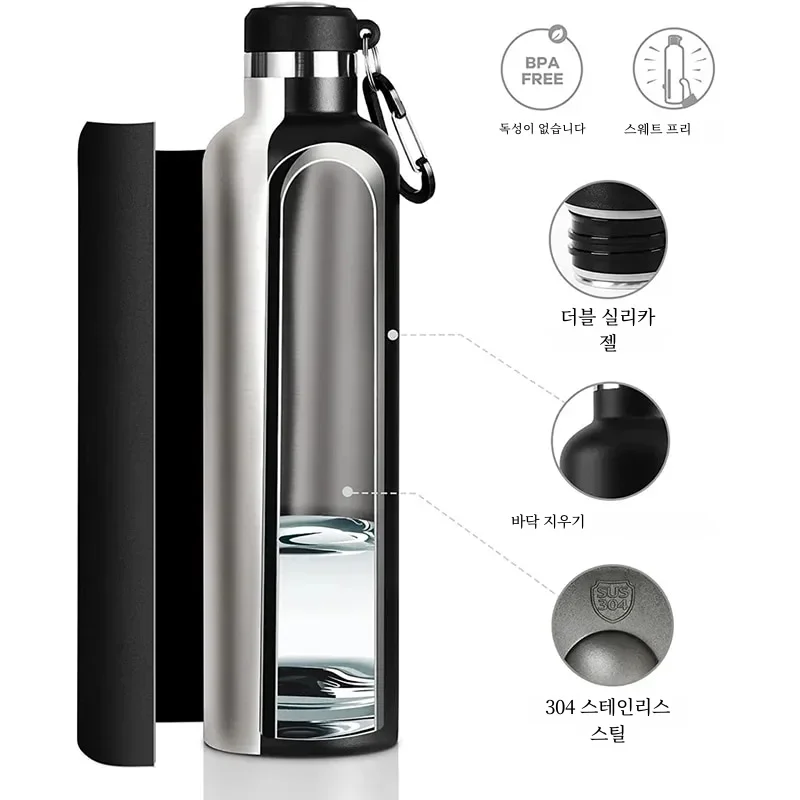 FEIJIAN 스테인레스 스틸 보온병 병 1000ml 스포츠 플라스크 진공 절연 물병 누출 방지 BPA 무료