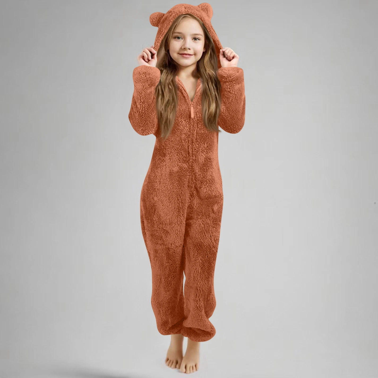 Herbst Winter kinder Pyjamas Mädchen Verdickte Mit Kapuze Overall Nette Mit Kapuze Lange Ärmeln Zipper Plüsch Warme Hause Kleidung – Detail 22