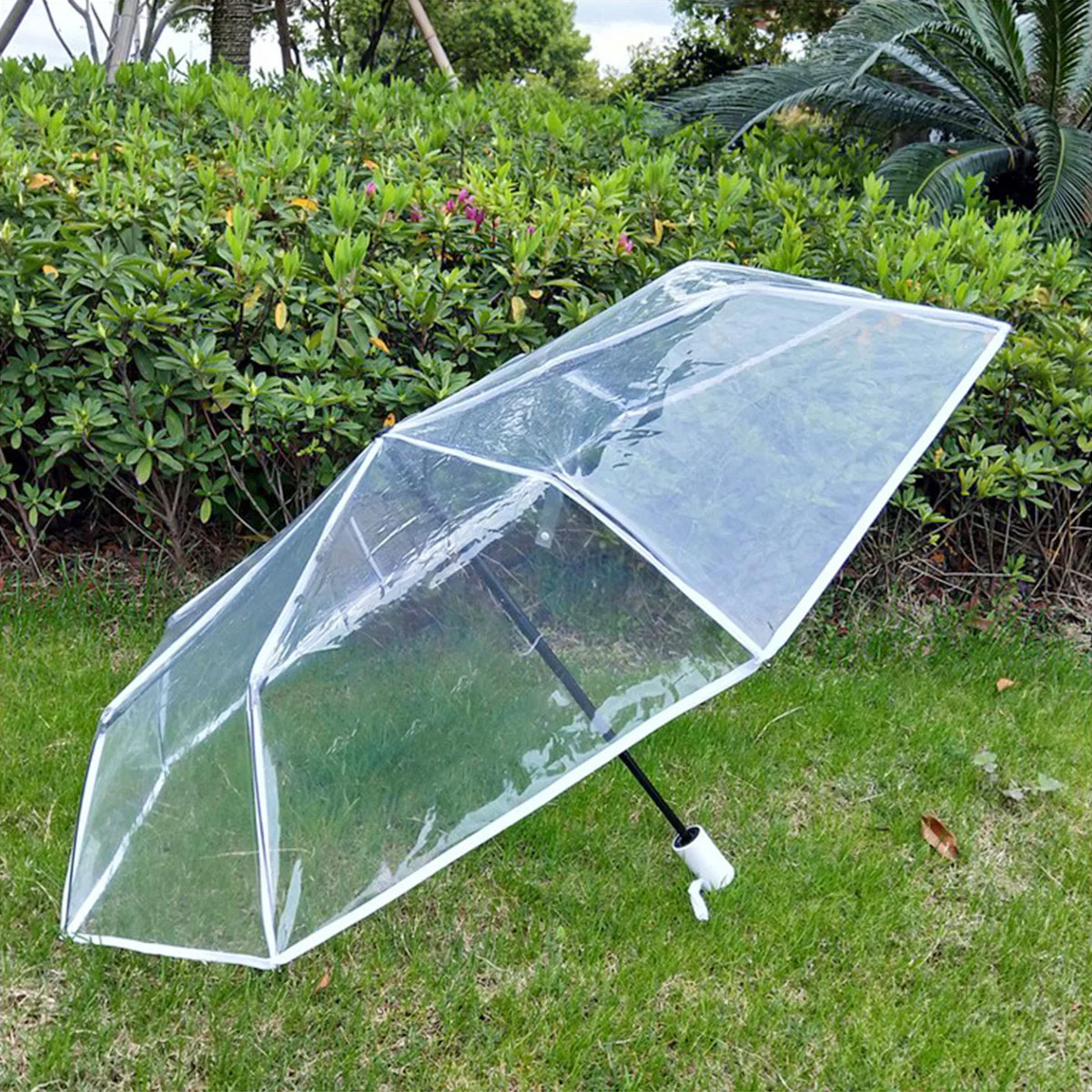 

Fully Automatic Three-fold Transparent Umbrella Folding for Rainy Day Clear Tripod Mini Outdoor Portable