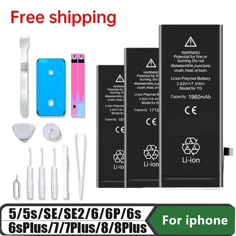

Original Phone Battery for Iphone 6S 7 8 6 Plus X SE 5S 5 0 Cycle Rechargeable Batterie for Apple Replacement Battery