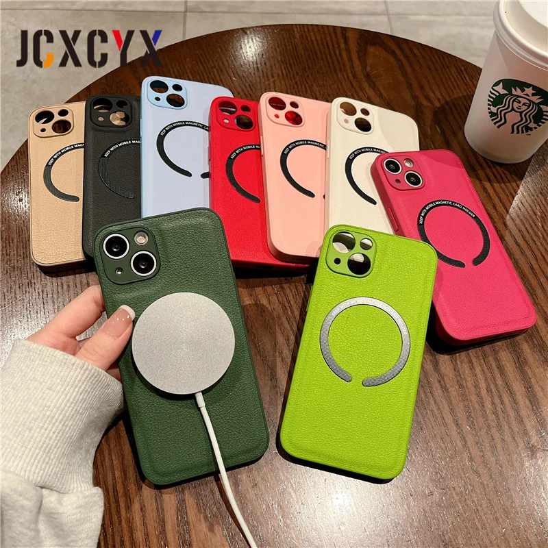 Magsafe Wireless Charging Luxury Leather Silicone Case For