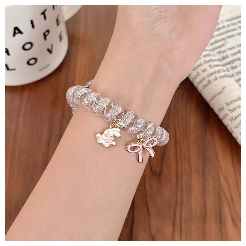 Sparkling Bow Phone Strap with Transparent Elastic Bracelet