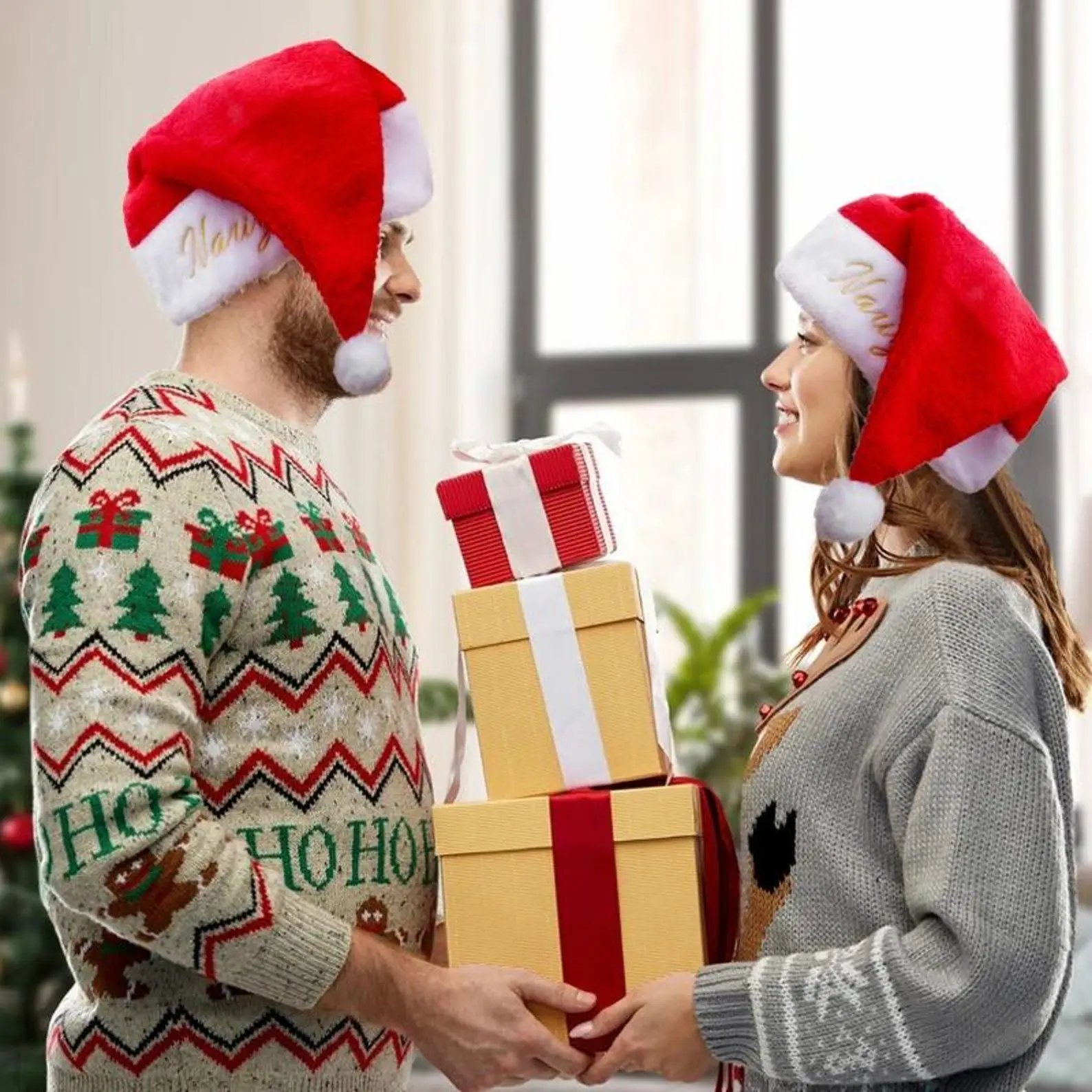 Christmas Beanie Hat Personalized Embroidery Santa Hats with Names