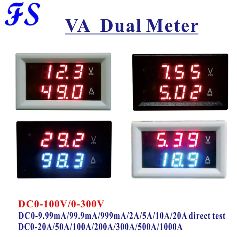 YB27VA 0-100V 300V Voltage Ammeter LED Volt Amp Panel Meter DC Voltmeter Current Tester 10A 20A 50A 100A 200A 500A 1000A
