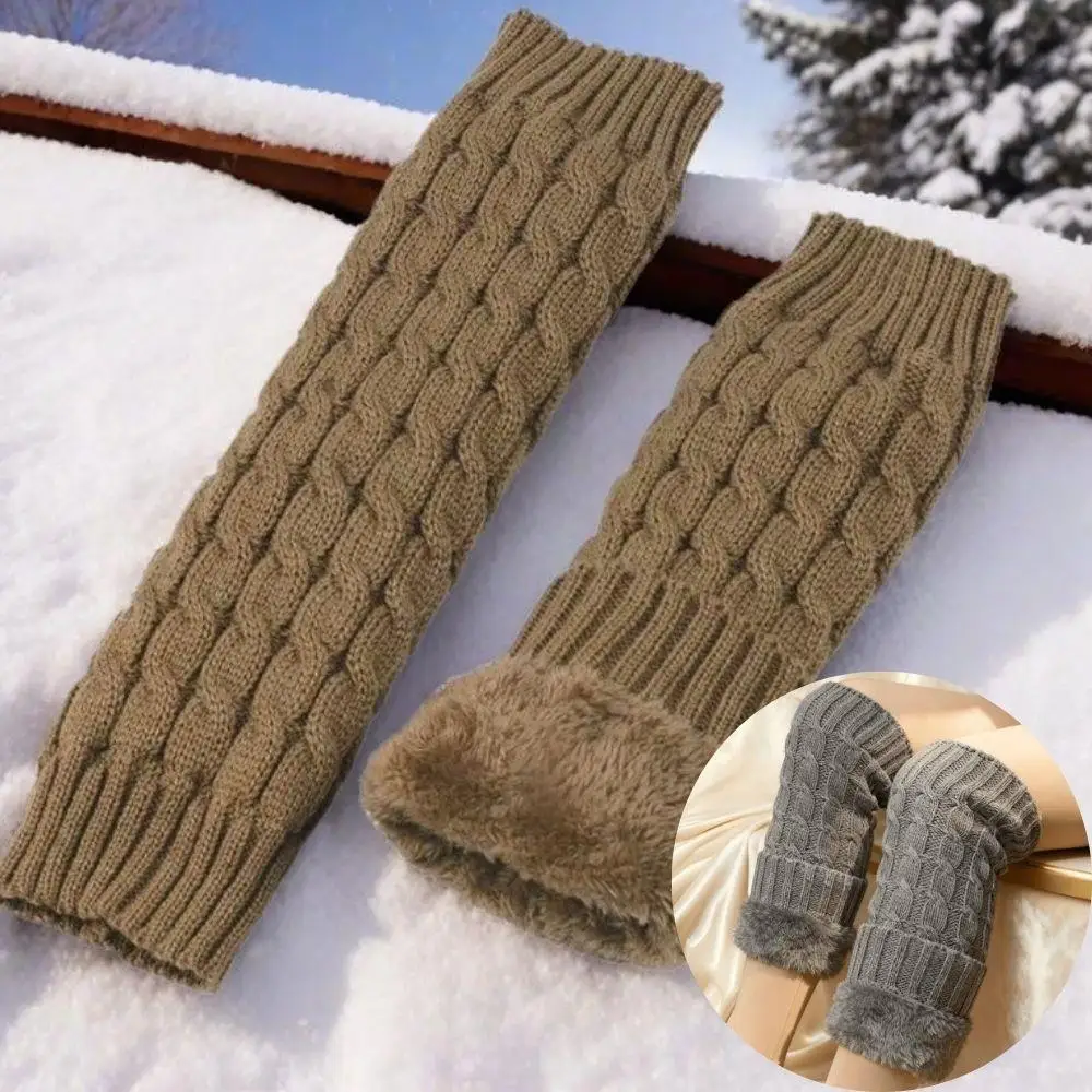 Women Fleece Twist Pattern Leg Warmers Boot Covers Winter Warm Wool Knitted Leg Cover Thicken Fleece Leg Sleeve Y2K Heap Sock