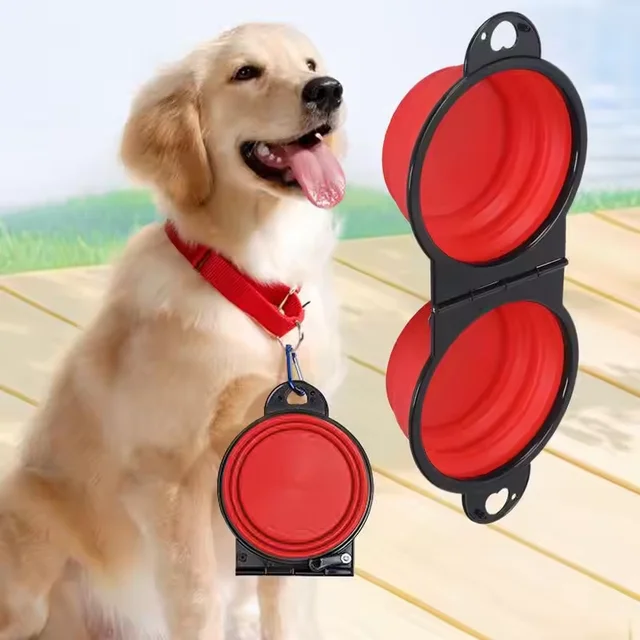 350ml pet double bowl design foldable bowl travel portable durable eating and drinking two-in-one dog bowl cat bowl foldable 2