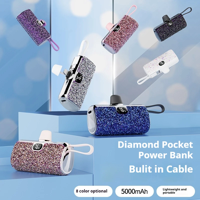 Mini Portable Power Bank Capsule Power Supply Diamond Digital Display Emergency External Battery Fast Charger For Type-c iPhone 5