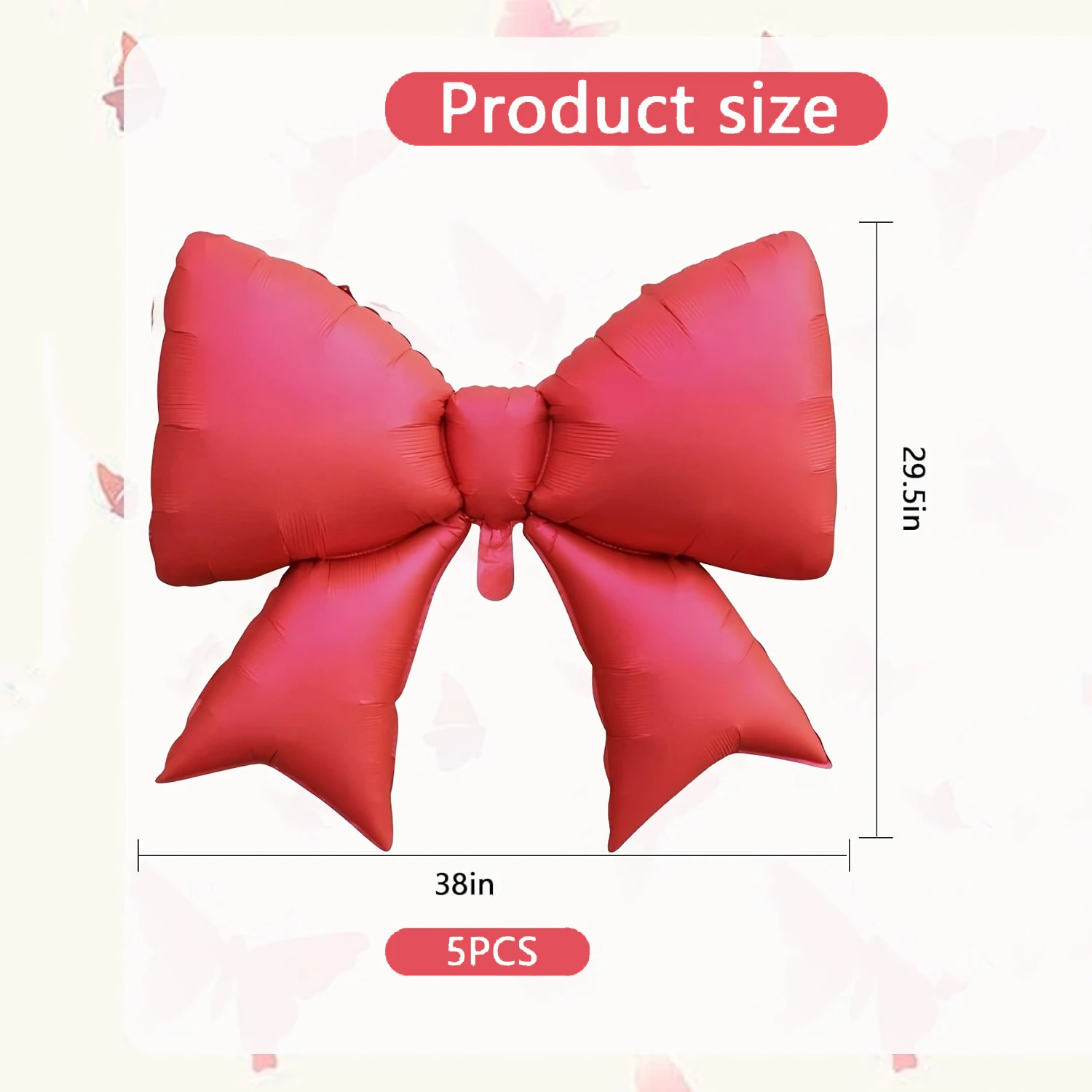 5 Stück/38 Zoll rosa/rot/blau/braun karierte Schleifenballons/Gingham-Schleifenfolienballons für Partyzubehör – Detail 7