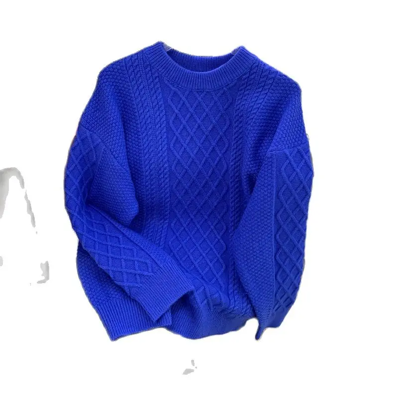 

2023 Autumn and Winter Female Twist Sweater Restoring Ancient Ways Sweaters Blue Long Sleeve O-Neck Women's Knitted Pullovers