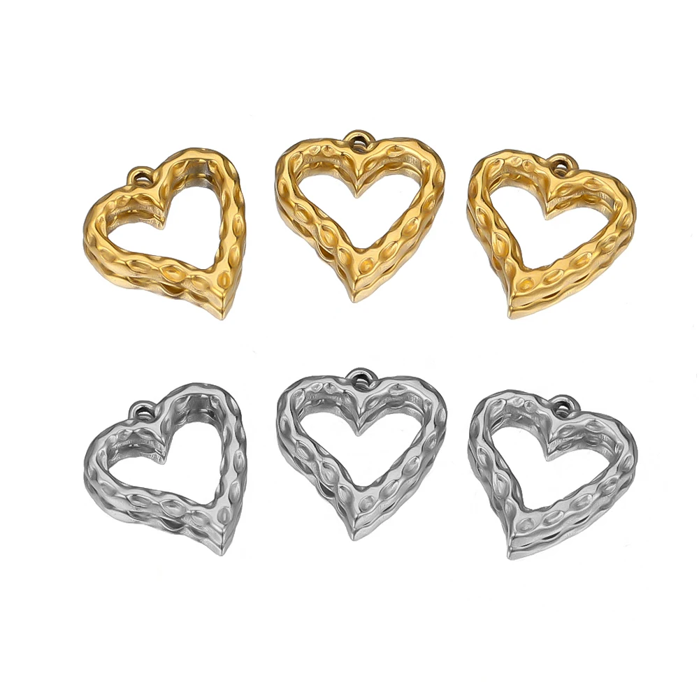 5pcs Stainless Steel Embossed Heart Charms Pendants For Diy Jewelry