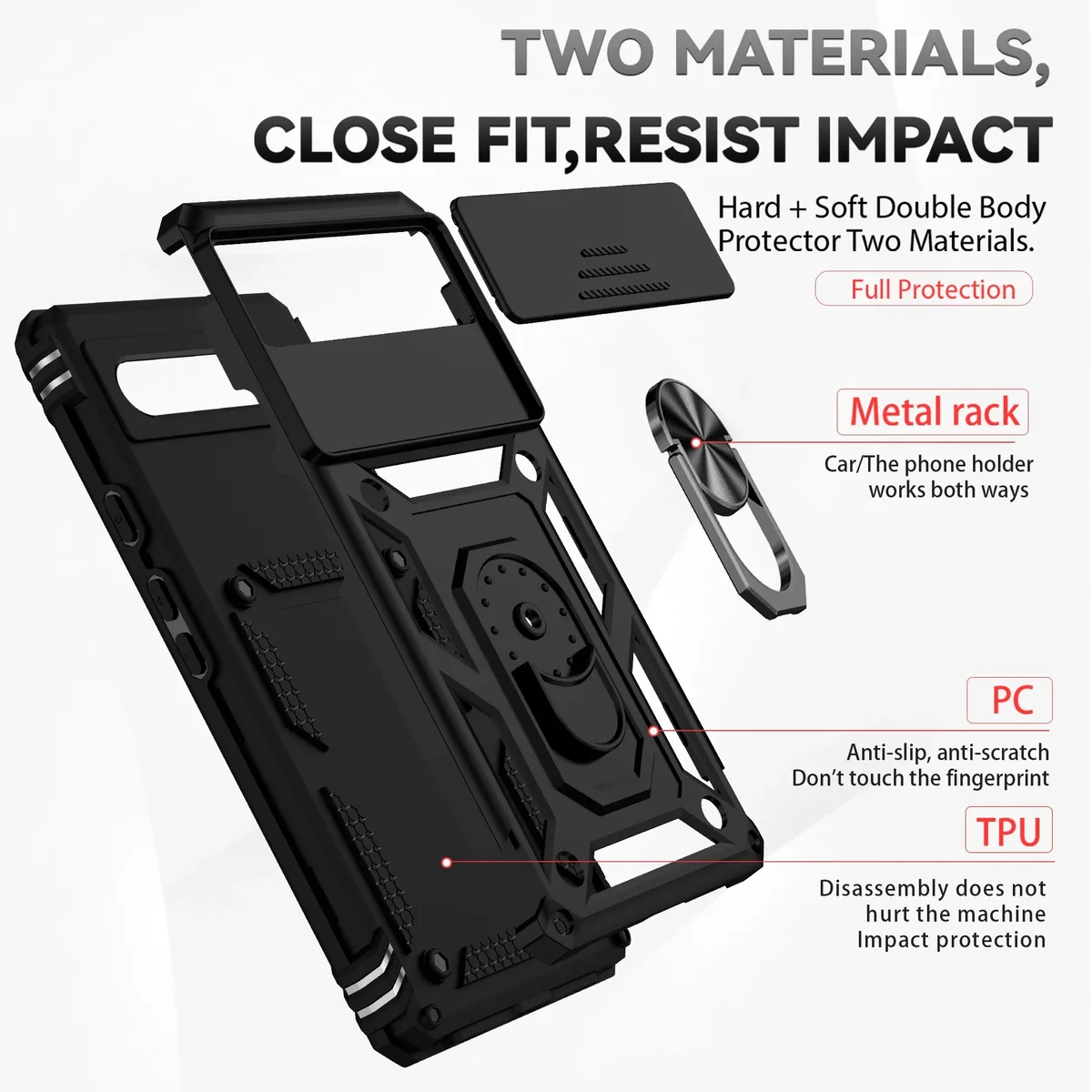 Sliding Push Window Shockproof Case For Google Pixel 6 7 8 9 10 Pro XL 6A 7A 8A 9A 10A Camera Lens Protection Ring Holder Cover — view 3