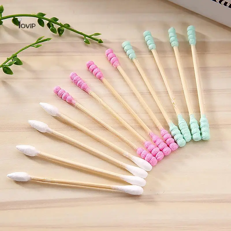 100pcs Pack Double Head Cotton Swab Women Makeup Cotton Buds Tip for Medical Wood Sticks Nose Ears Cleaning